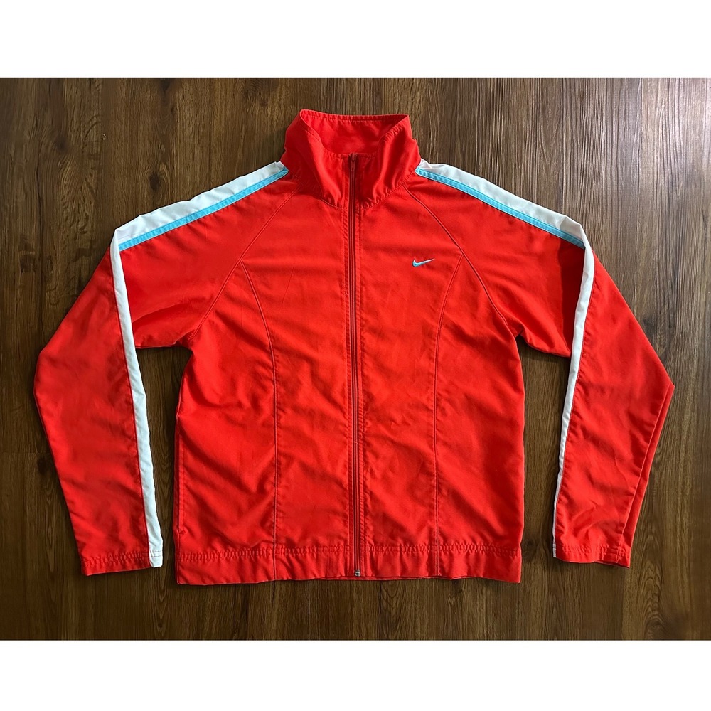 Vintage Women's Nike Red Lightweight Full-Zip Jacket – Sporty Retro Streetwear